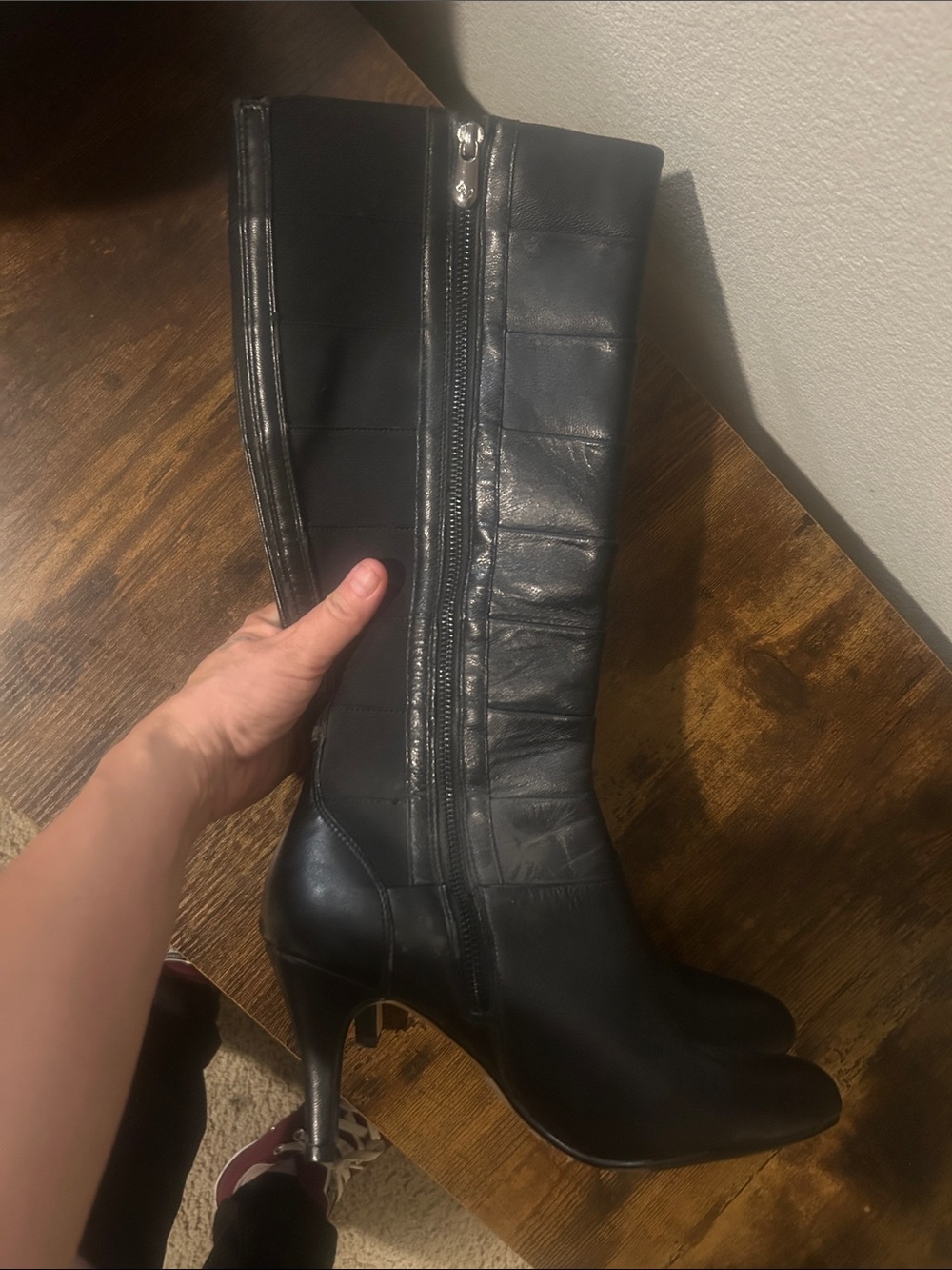 Adrienne Vittadini Black Leather Knee-High Heeled Boots